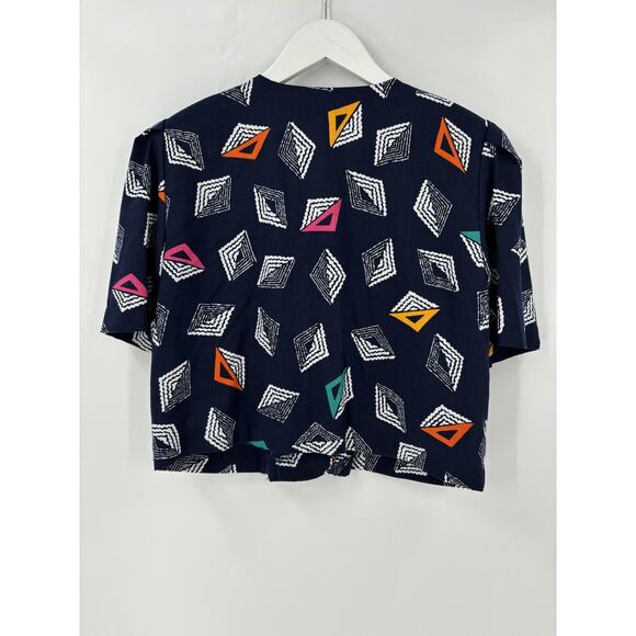 Via Sant Andrea Vintage Skirt Set Womens 12 Petite Blue Cropped Button Front Top - Picture 14 of 16